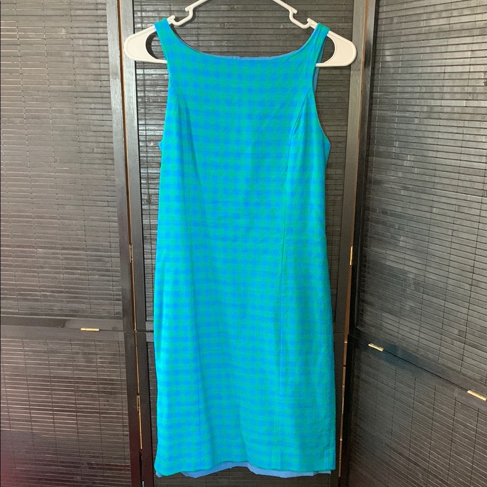 J. Crew Blue Green Checkered Sheath Midi Dress